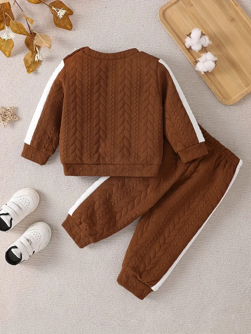 Stylish Baby Set Brown Color Block Textured Pullover Baby's T-shirt & Pants.