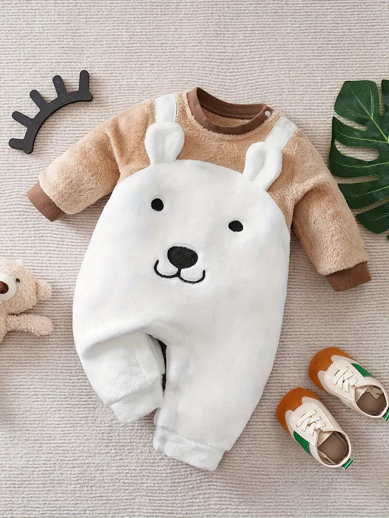 Babyboy's Cartoon Bear Fleece Romper for Kids-Cozy Long Sleeve..