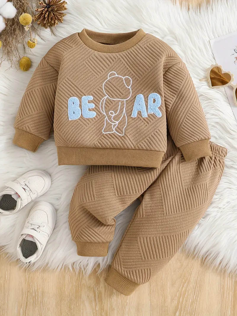 Baby boy's Cute Bear Alphabets Polyester Layette Set for Infants and Toddlers, Comfortable Knit Fabric,& T-shirt & Pants.