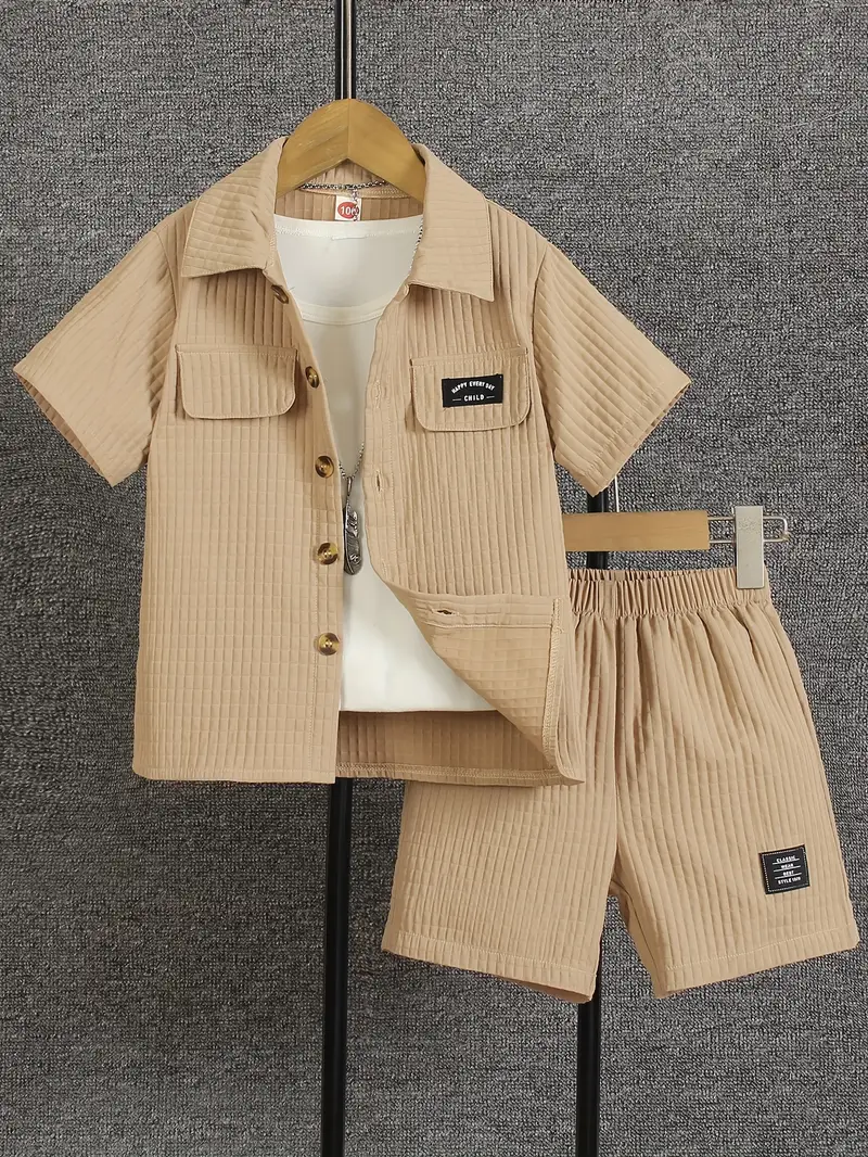 Stylish baby boys Pocket Beige Line Shirt & Shorts For Boys.