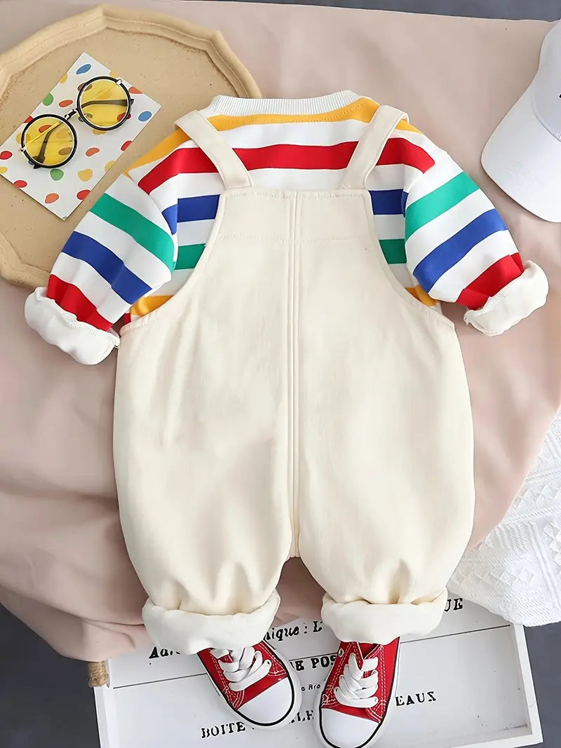 Cute Babyboy's Yellow Bear Patchwork Long-Sleeve Romper with Striped Straps Romper set