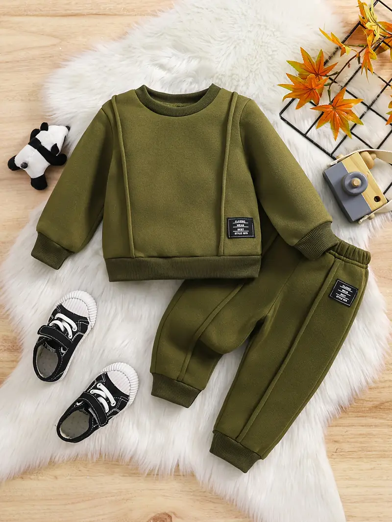 Baby's Trendy Patchwork Sweatshirt & Casual Pants, Toddler & Infant Boy's T-shirt & Pants.