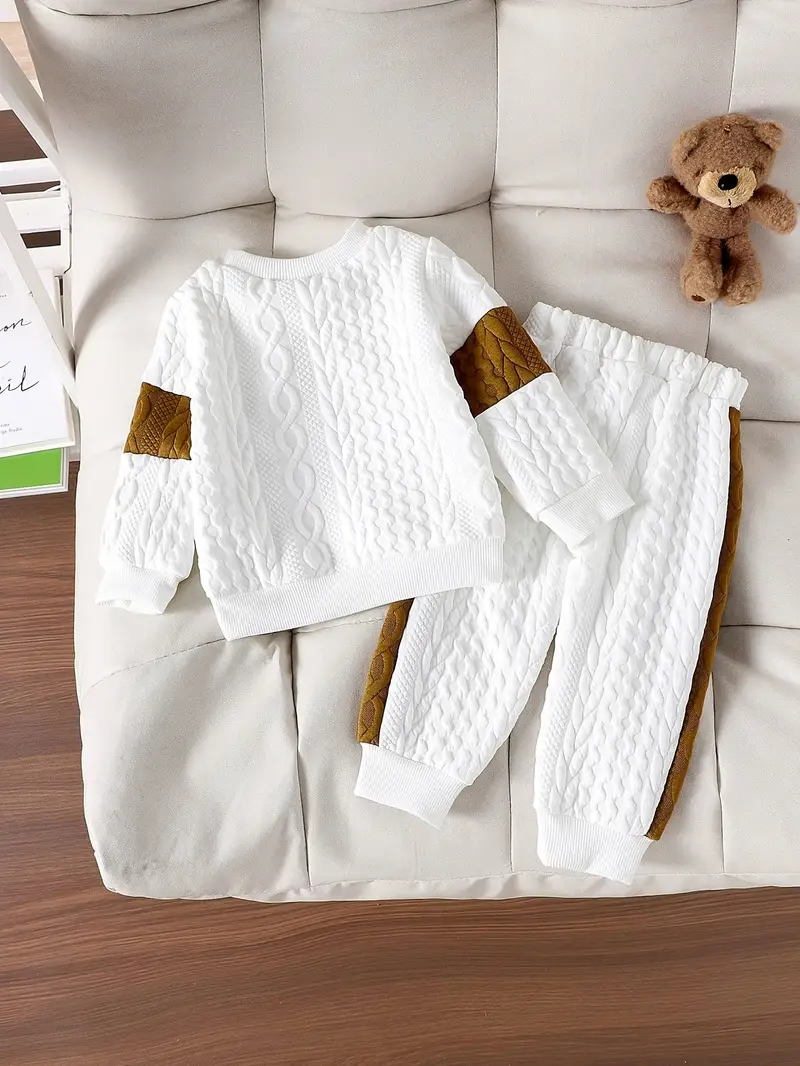 Boys Cartoon Bear Jacquard Long Sleeve mama's BOY Letter Print Color Block T-shirt & Pants.