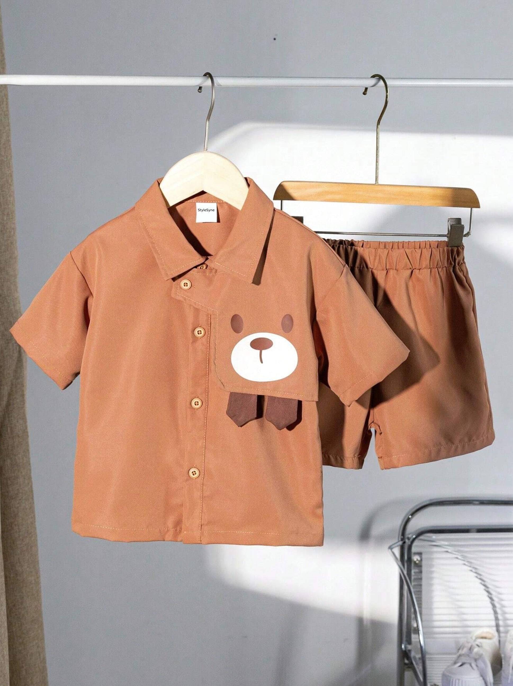 Baby Boy's Brown Cute Bear Stylish Shirt & Shorts For Boys.