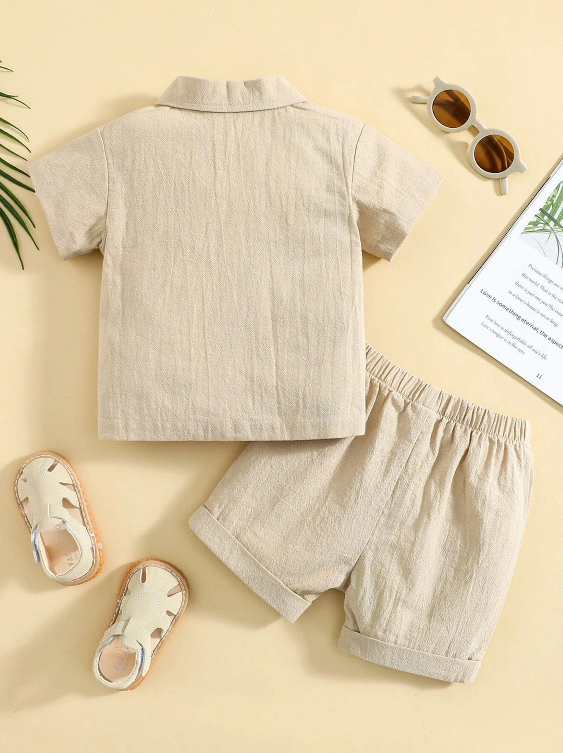 Stylish Beige Baby boy's Two Pocket Shirt &amp; Shorts For Boys.