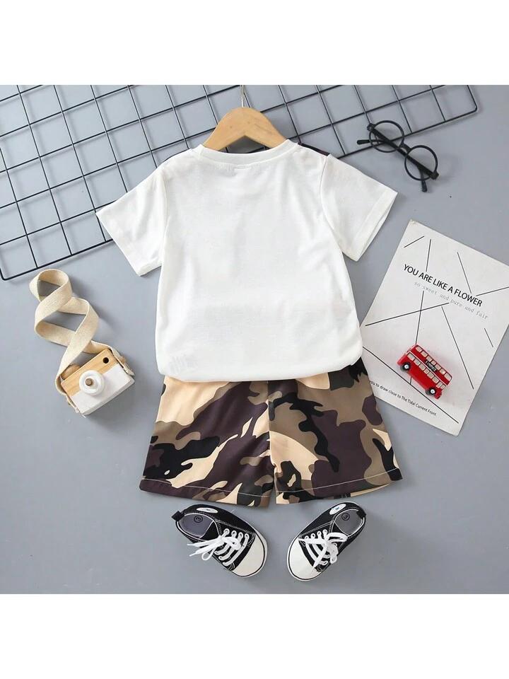 Kid's Stylish Army Pattern T-Shirt & Shorts Two Piece Set For Boys.