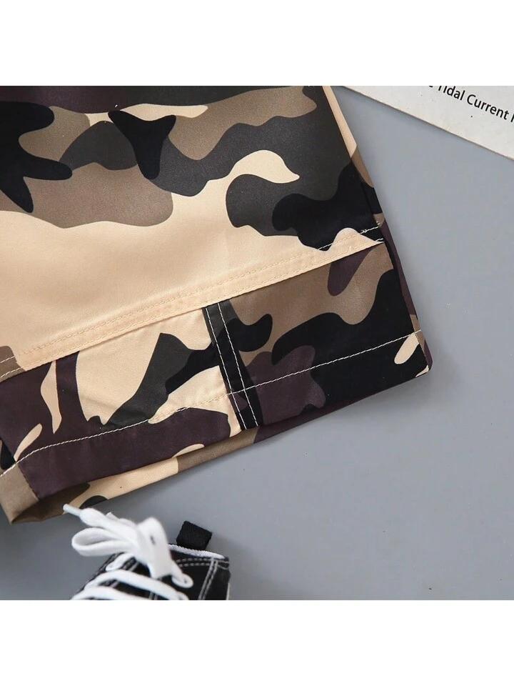 Kid's Stylish Army Pattern T-Shirt & Shorts Two Piece Set For Boys.