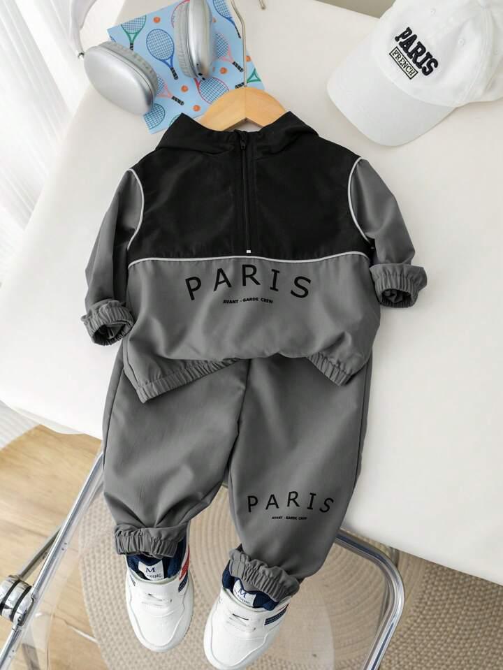 Stylish Baby's Black-grey Paris Printed Full Sleeve T-shirt With Pant.