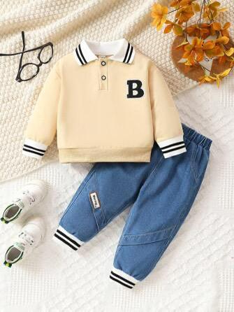 Kids Black B Letter Collar Front Button Full Sleeve T-shirt With Pant.