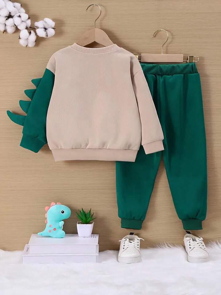 Baby boy's Cream with Green Dino Pattern Full Sleeve T-shirt With Pant.