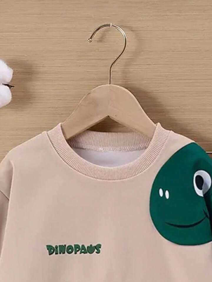 Baby boy's Cream with Green Dino Pattern Full Sleeve T-shirt With Pant.