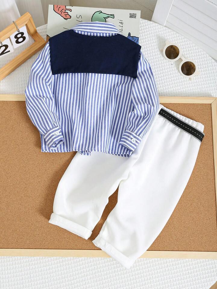 Stylish Blue Lining Full Sleeve Shirt With Pant Perfect Formal Wear for Kids Set.