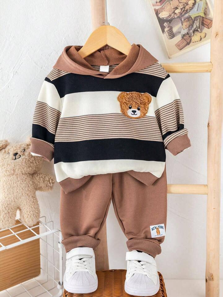 Stylish Boy's Stripted Cute Teddy Logo Full Sleeve T-shirt & Pant.