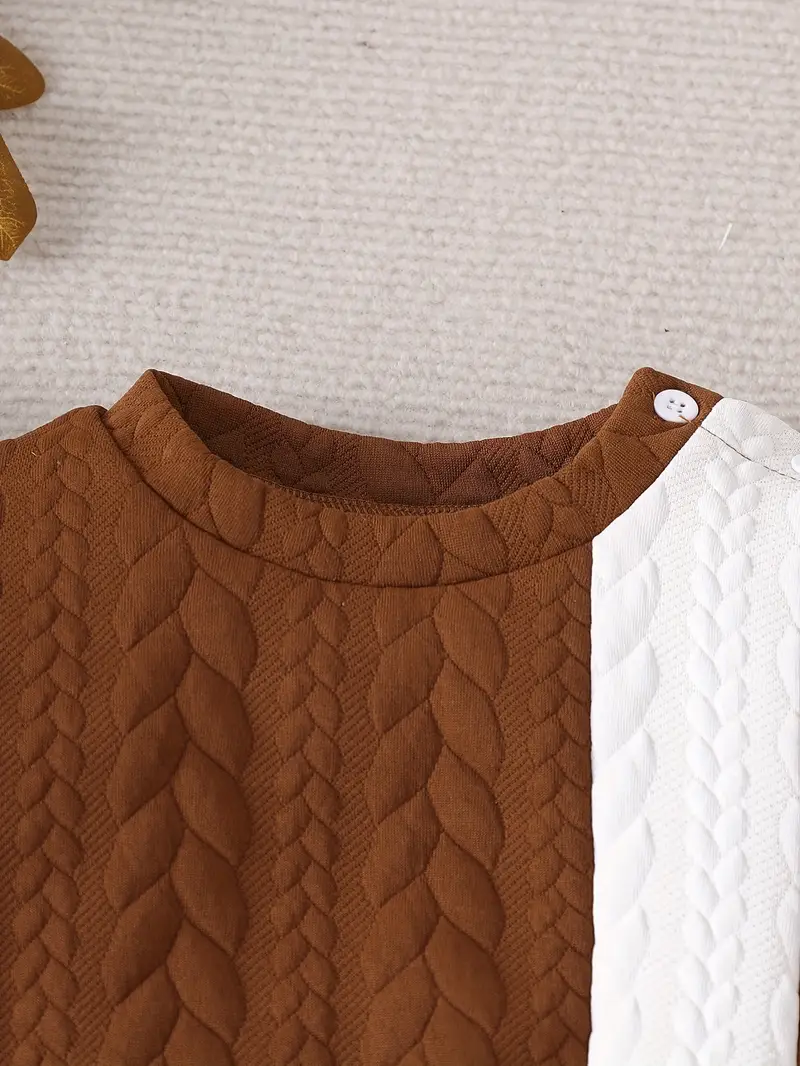 Stylish Baby Set Brown Color Block Textured Pullover Baby's T-shirt & Pants.